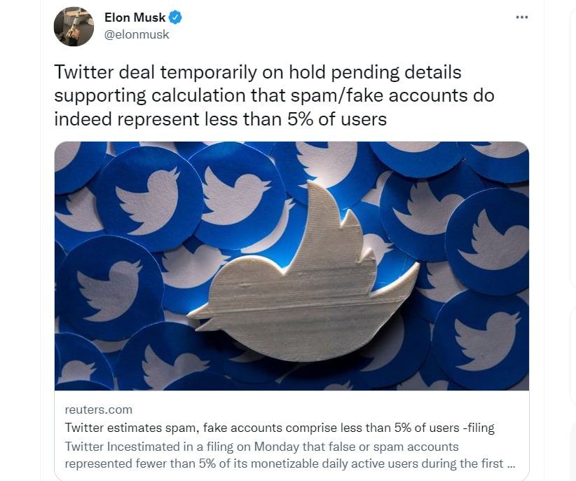 Elon Musk announced the suspension of the Twitter deal